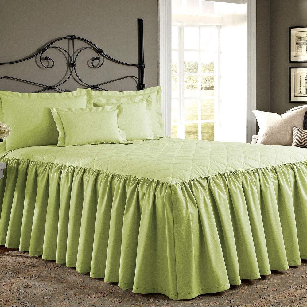Bedding Empire 20" Drop 1 Piece Quilted Dust Ruffle Bed Skirt/Bed Spread 100% Egyptian Cotton 500 TC Sage Calking Size