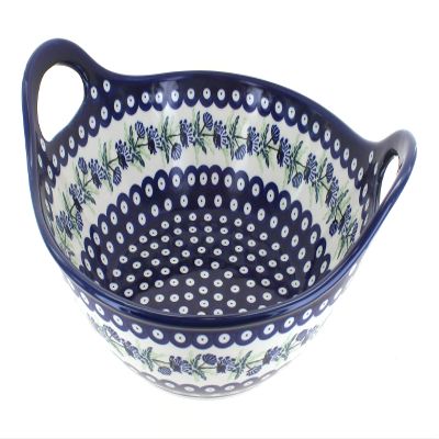 Blue Rose Polish Pottery - Blue Sweet Annie Deep Bowl with Handles - 12" Diameter - Perfect Bowl for Pastas, Bread, or any Side Dish