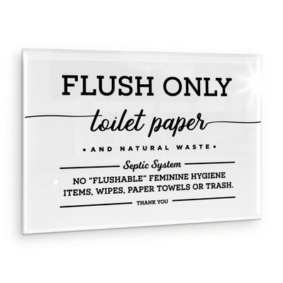 Reilly Originals 5x7 Inch Flush Only Toilet Paper & Natural Waste Designer Sign ~ Ready to Stick, Lean or Frame ~ Premium Finish, Durable (White)