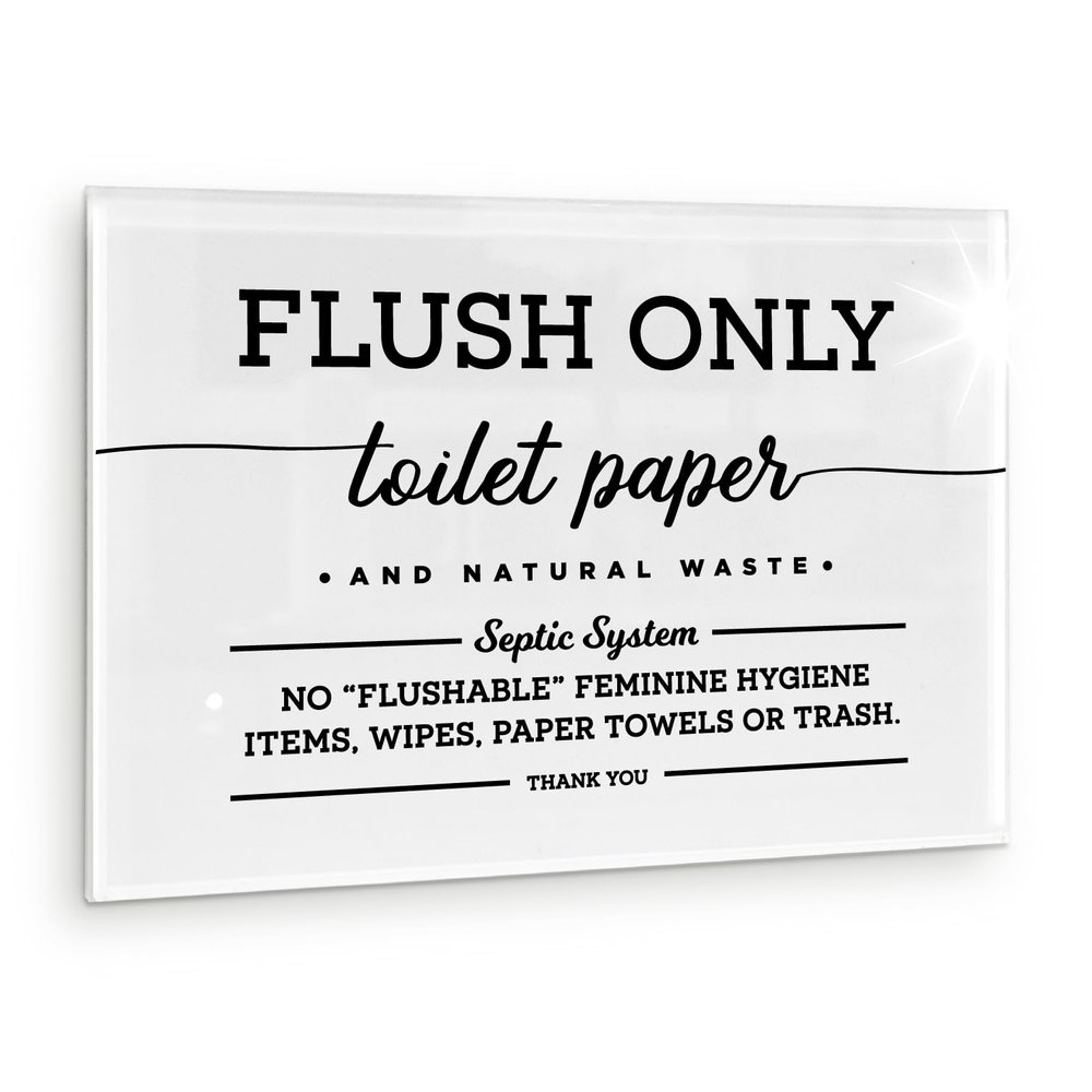 Reilly Originals 5x7 Inch Flush Only Toilet Paper & Natural Waste Designer Sign ~ Ready to Stick, Lean or Frame ~ Premium Finish, Durable (White)