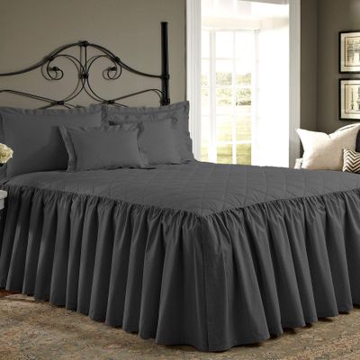 Bedding Empire 15" Drop 1 Piece Quilted Dust Ruffle Bed Skirt/Bed Spread 100% Egyptian Cotton 500 TC Gray Queen Size
