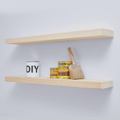 Homeforia 36 inch Wood Floating Shelves, High End Solid Natural Wood 36inch Large Floating Shelf Bathroom, Unfinished Wooden Floating Shelves for Wall, Heavy Duty Bracket, 36 X 6.5 X 1.75 in, Set of 2