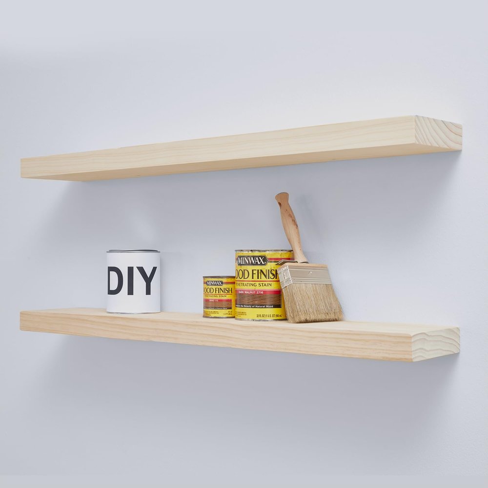 Homeforia 36 inch Wood Floating Shelves, High End Solid Natural Wood 36inch Large Floating Shelf Bathroom, Unfinished Wooden Floating Shelves for Wall, Heavy Duty Bracket, 36 X 6.5 X 1.75 in, Set of 2