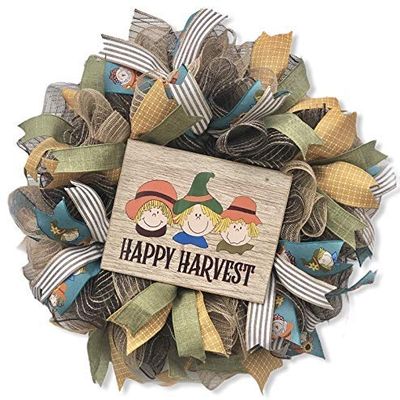 Fall Scarecrow Wreath Decor Happy Harvest Door Hanger Farmhouse Decor