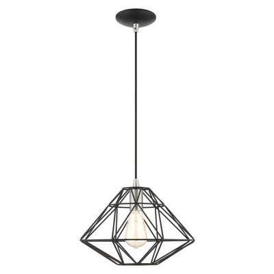 Livex Lighting 41323-04 Knox Collection 1 Light Pendant, Black with Brushed Nickel Accents