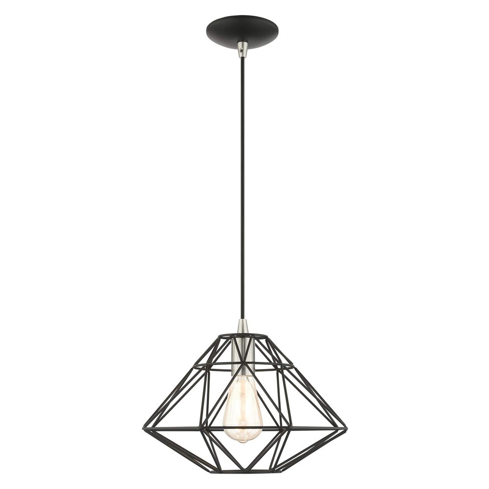 Livex Lighting 41323-04 Knox Collection 1 Light Pendant, Black with Brushed Nickel Accents