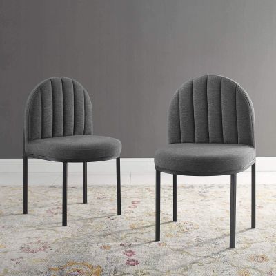 Modway Isla Dining Side Chair Upholstered Fabric Set of 2 in Black Charcoal