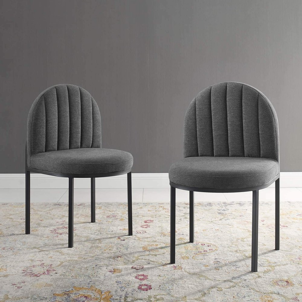 Modway Isla Dining Side Chair Upholstered Fabric Set of 2 in Black Charcoal