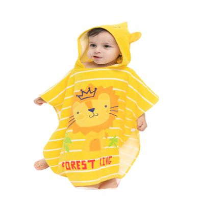 TONWHAR Kids Bath/Pool/Beach Hooded Poncho Towel-Cartoon Animal Pattern Cotton Beach Towel for Baby and Kids (Lion, 1-4 Years/Height:33.4"-43.3")