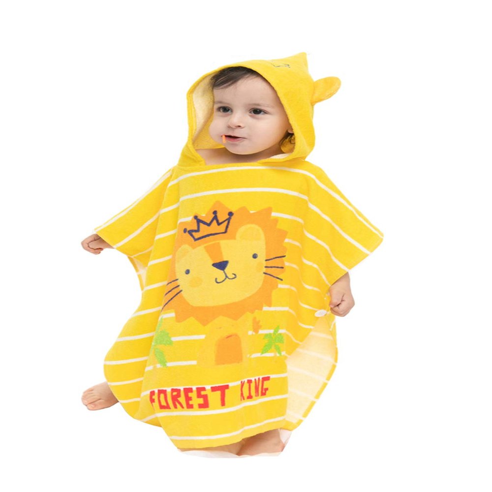 TONWHAR Kids Bath/Pool/Beach Hooded Poncho Towel-Cartoon Animal Pattern Cotton Beach Towel for Baby and Kids (Lion, 1-4 Years/Height:33.4"-43.3")