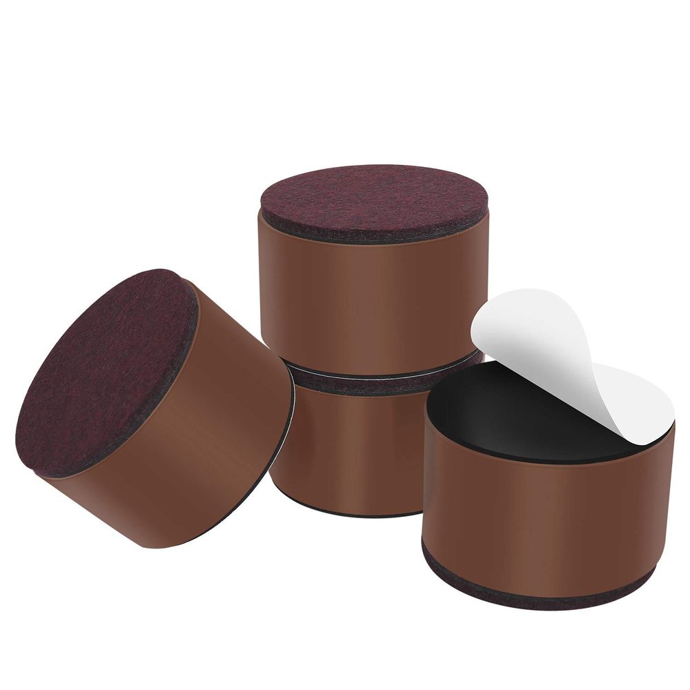 Ezprotekt 2 Inch Bed and Furniture Risers, Round Heavy Duty Solid Steel Self-Adhesive Sofa Table Couch Dresser Risers, Supports 20,000 lbs, Protect Wood and Carpet Floors from Scratch (Brown, 4 Pack)