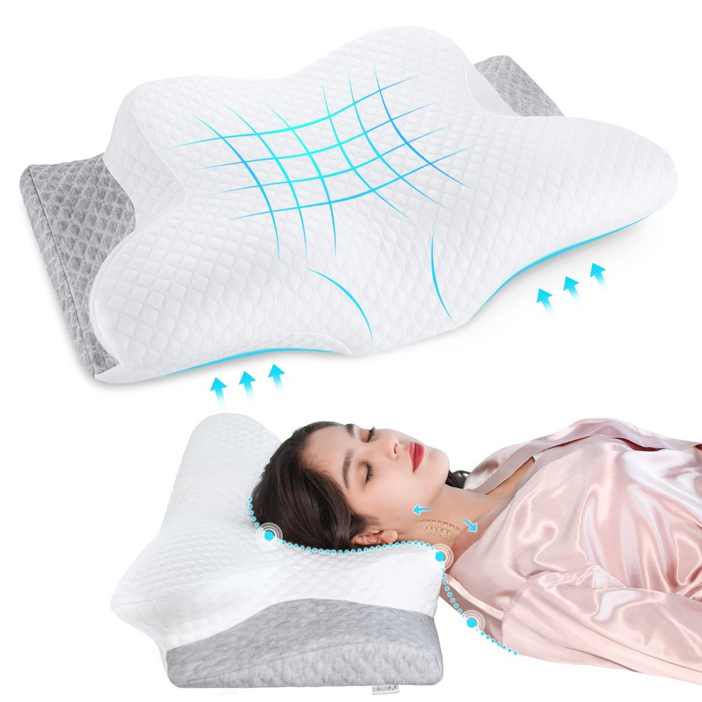 Misiki Contour Memory Foam Pillow, Cervical Pillow for Neck Pain Relief, Ergonomic Pillow for Sleeping, Orthopedic Neck Pillow with Washable Cover, Bed Pillows for Side, Back, Stomach Sleepers