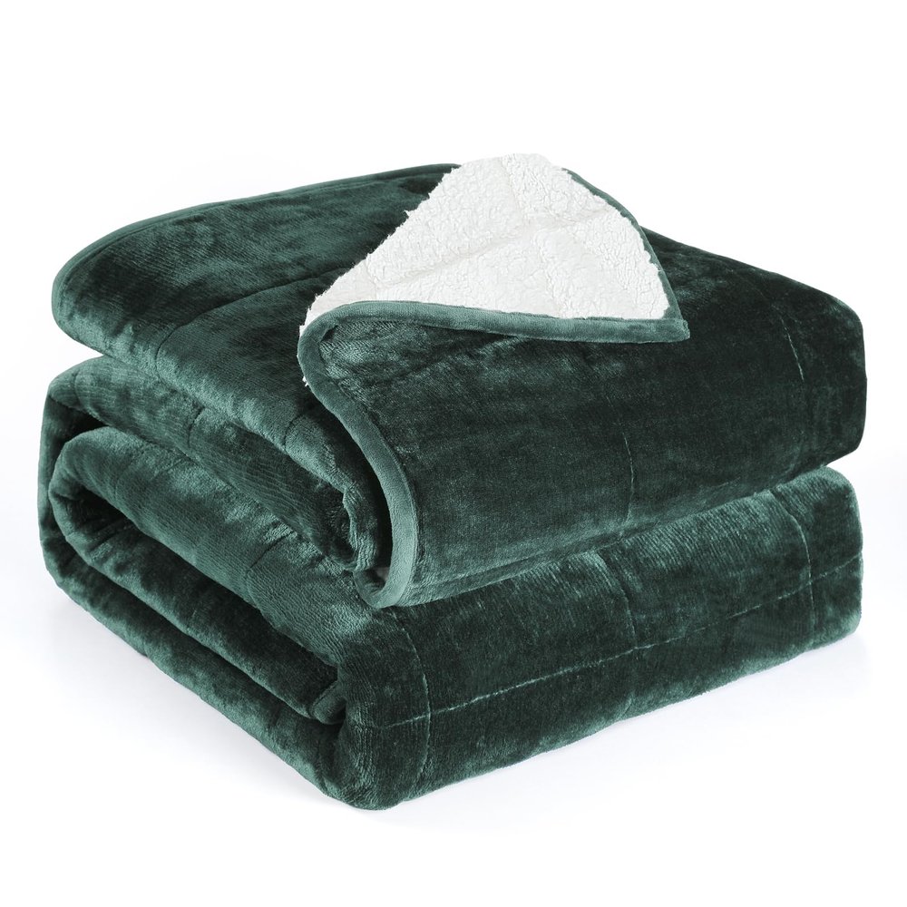 Alomidds Sherpa Fleece Weighted Blanket for Adults(15lbs Twin Size) Heavy Blanket with Fluffy Warm Thick Sherpa & Cozy Soft Flannel Snuggle Great for Sofa Bed Calming, 48x72 inches, Forest Green