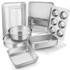 E-far Stainless Steel Baking Pan Set, 9-Piece Bakeware Sets for Cake Cookie Loaf Muffin, Include Round, Square, Rectangle Baking Sheet Pan with Lid & Cooling Rack, Dishwasher Safe view 1