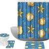 Amagical Blue Sandy Background with Gold Seashells and Starfish Pattern 16 Piece Bathroom Mat Set Shower Curtain Set Bath Mat Contour Mat Toilet Cover Shower Curtain with 12 Hooks view 1