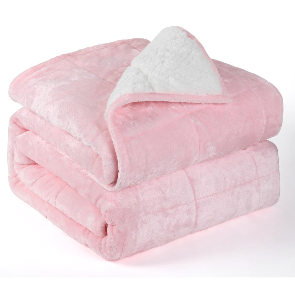 Alomidds Sherpa Fleece Weighted Blanket for Adults(15lbs Twin Size) Heavy Blanket with Fluffy Warm Thick Sherpa & Cozy Soft Flannel Snuggle Great for Sofa Bed Calming, 48x72 inches, Pink