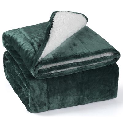 Alomidds Weighted Blanket Queen Size 20lbs 60 x 80 inches, Adult Weighted Blankets with Soft Plush Fleece,Fluffy Thick Warm Sherpa & Cozy Flannel Heavy Blanket for Sofa Bed, Forest Green