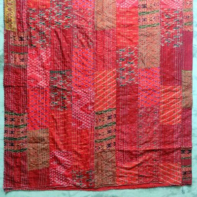 Blanket Bedding Bedspread Bed Kantha Vintage Handmade Silk Patchwork Indian Art Cover India Sari Bohemian Spreads Washed Patola Spread Quilt