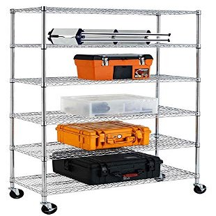 Chrome 6 Tier Wire Shelving Unit Rack, NSF Heavy Duty Height Adjustable Storage Shelf Metal Shelving with Wheels/Feet Levelers for Garage Rack Kitchen Rack Office Rack Commercial Shelvin - 18"x48"x76"