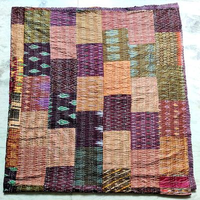 Blanket Bedding Bedspread Bed Kantha Vintage Handmade Silk Patchwork Indian Art Cover India Sari Bohemian Spreads Washed Patola Spread Quilt