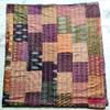 Blanket Bedding Bedspread Bed Kantha Vintage Handmade Silk Patchwork Indian Art Cover India Sari Bohemian Spreads Washed Patola Spread Quilt view 1