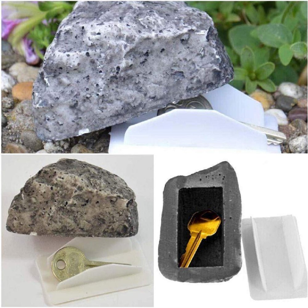 Idiytip Hidden Rock Key Box Gray Stone Diversion Safe Looks Feels Like Real Stone Rock Safe for Outdoor Garden Yard