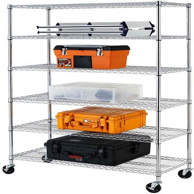 6 Tier Standing Shelf Units, NSF Heavy Duty Height Adjustable Storage Shelf Metal Shelving with Wheels/Feet Levelers for Garage Rack Kitchen Rack Office Rack Commercial Shelving 18" x 48" x 76" Chrome