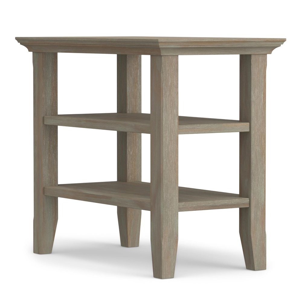 SIMPLIHOME Acadian Narrow Side Table - 14 inch Wide Solid Wood Rectangular End Table with 2 Open Shelves in Distressed Grey, Transitional Lamp Stand or Nightstand for Living Room or Bedroom