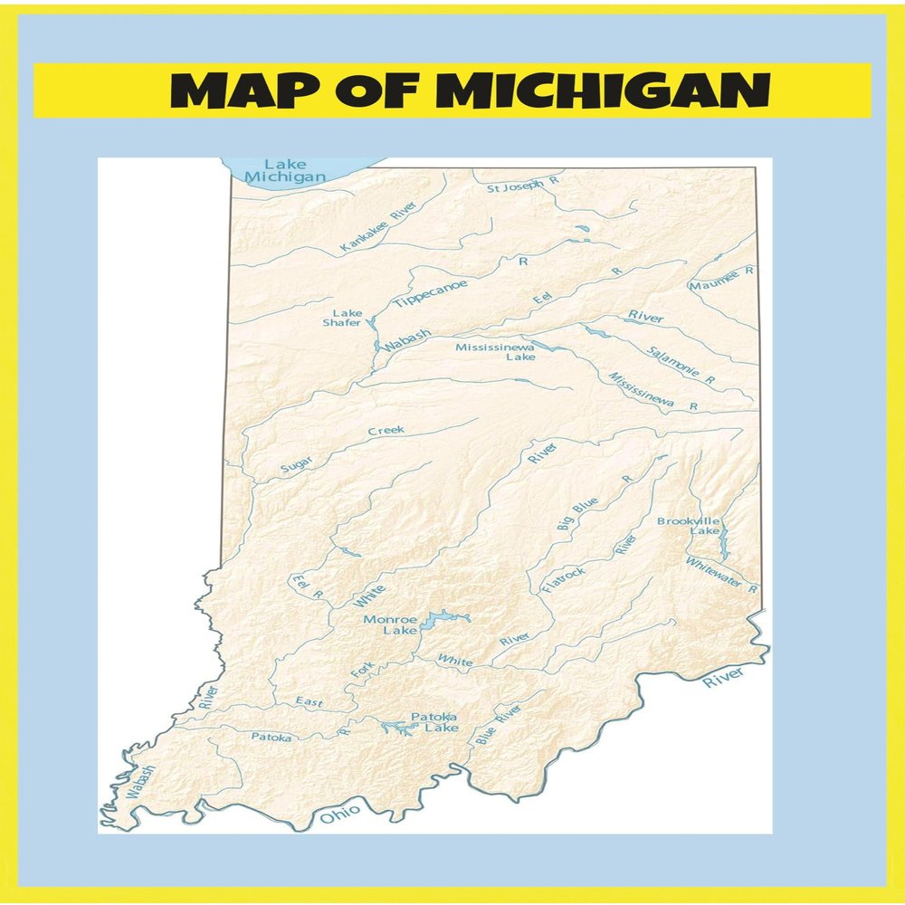 Indiana Lakes and Rivers - Large MAP Vivid Imagery-12 Inch by 18 Inch Laminated Map Poster With Bright Colors And Vivid Imagery-Fits Perfectly In Many Attractive Frames