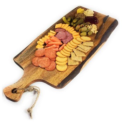 Acacia Charcuterie Board with Natural Live Edge & Handle - Wood Cheese Board - Decorative Wooden Serving & Cutting Board - Housewarming, Mothers Day, New Home & Wedding Gifts (XL - 24 x 10)