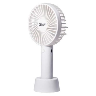 Comfort Zone Personal Handheld Rechargeable Fan, 4 Inch, 3 Speed, White