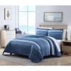 3 Piece Mid-Century Modern Nautical Quilt Set King Size All Season Striped Pattern Blue White Hues Cotton Light Weight Coastal Bedding Contemporary Textured Look Elegant Luxury Reversible Bed Decor view 1