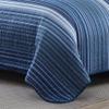 3 Piece Mid-Century Modern Nautical Quilt Set King Size All Season Striped Pattern Blue White Hues Cotton Light Weight Coastal Bedding Contemporary Textured Look Elegant Luxury Reversible Bed Decor view 2