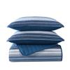 3 Piece Mid-Century Modern Nautical Quilt Set King Size All Season Striped Pattern Blue White Hues Cotton Light Weight Coastal Bedding Contemporary Textured Look Elegant Luxury Reversible Bed Decor view 4