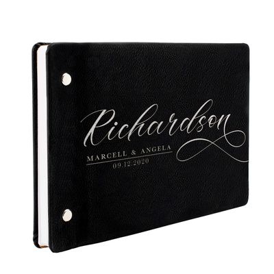 Wedding Guest Book, Personalized Leather Guest Book for Bride and Groom | Black | Customized Signing, Registry Book for Visitors, Bridal Shower, Party - 60 Pages, 9.5" x 6.1" D #4