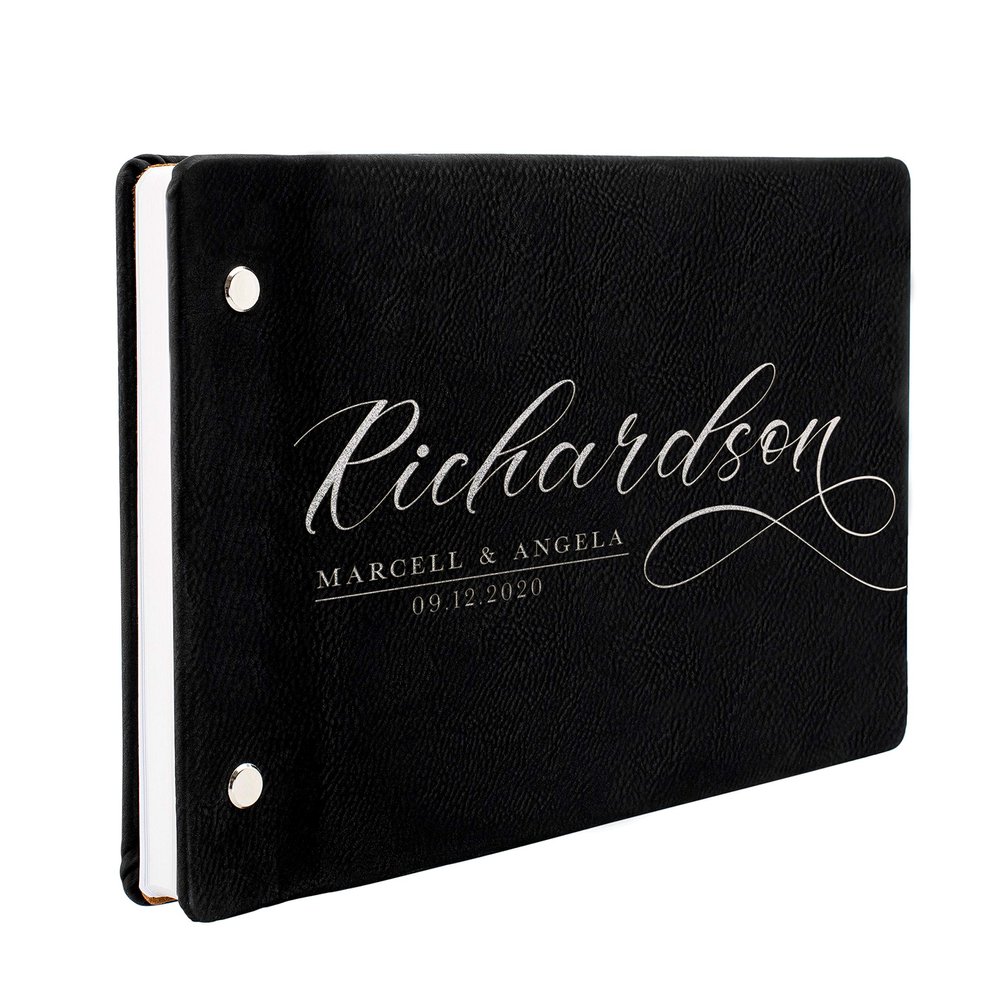Wedding Guest Book, Personalized Leather Guest Book for Bride and Groom | Black | Customized Signing, Registry Book for Visitors, Bridal Shower, Party - 60 Pages, 9.5" x 6.1" D #4