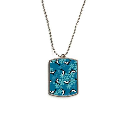 Cartoon Dolphins Whales Blue Waves Stainless Steel Chain Dog Tag Pendant Pet Necklace