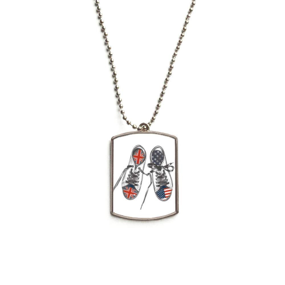 DIYthinker Canvas Shoes U.S U.K Flag Pattern Stainless Steel Chain Dog Tag Pendant Pet Necklace