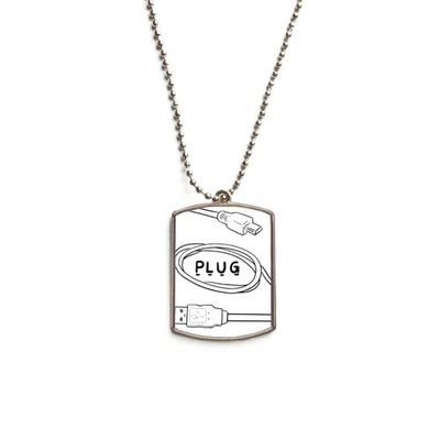 DIYthinker Data Wire USB Plug Line Hand-Drawing Stainless Steel Chain Dog Tag Pendant Pet Necklace