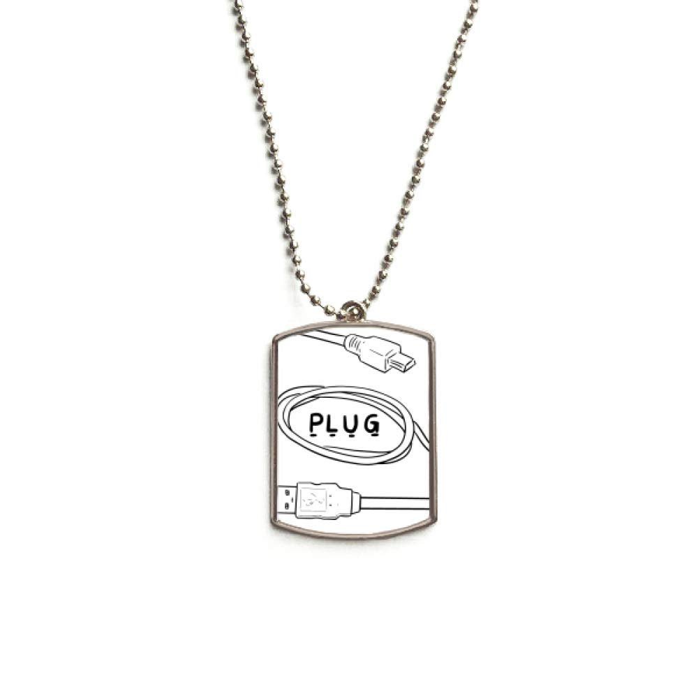 DIYthinker Data Wire USB Plug Line Hand-Drawing Stainless Steel Chain Dog Tag Pendant Pet Necklace