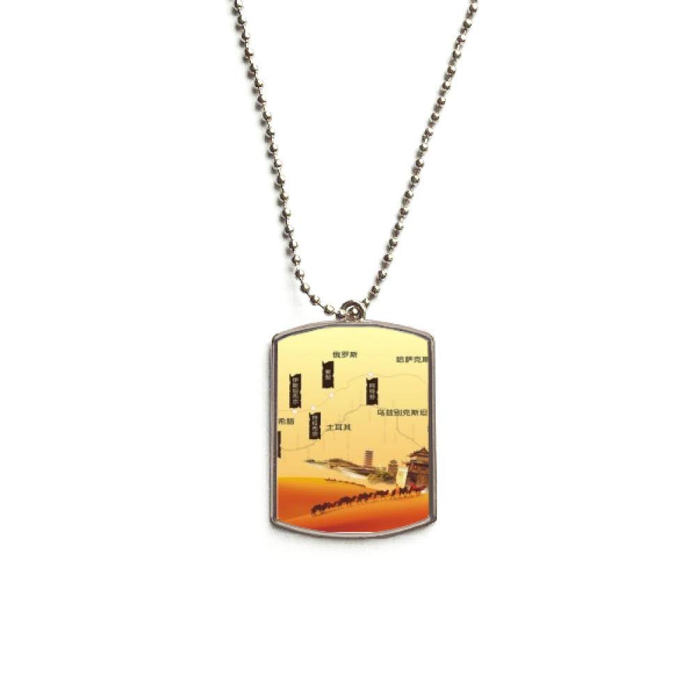 Camel Desert Along The Way to The Silk Road Map Stainless Steel Chain Dog Tag Pendant Pet Necklace