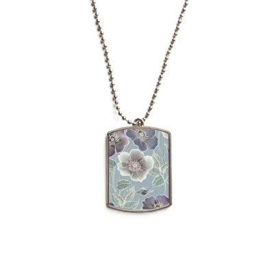Gray Drawing Art Plant Flower Stainless Steel Chain Dog Tag Pendant Pet Necklace