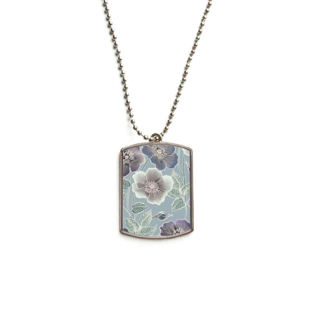 Gray Drawing Art Plant Flower Stainless Steel Chain Dog Tag Pendant Pet Necklace