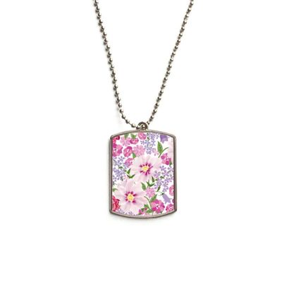 Flower Sea Drawing Art Plant Stainless Steel Chain Dog Tag Pendant Pet Necklace