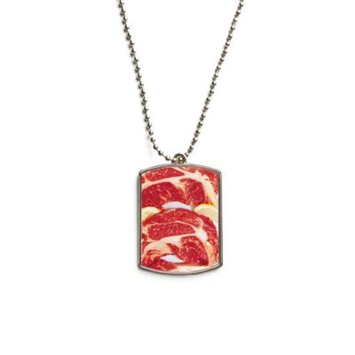DIYthinker Steak Raw Meat Food Texture Stainless Steel Chain Dog Tag Pendant Pet Necklace