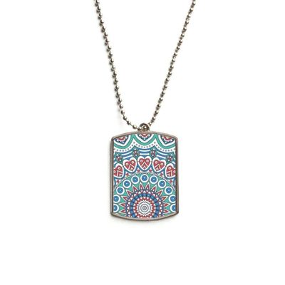 Printing Repeat Cloth Blue Colorful Herat Art Stainless Steel Chain Dog Tag Pendant Pet Necklace