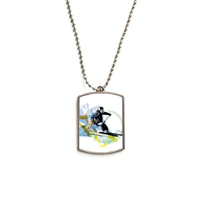Sport Winter Athletes Freestyle Skiing Watercolor Stainless Steel Chain Dog Tag Pendant Pet Necklace