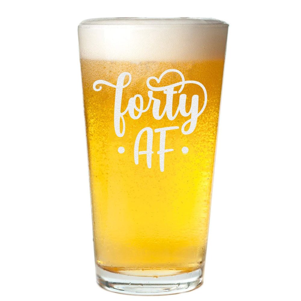 Veracco Fourty AF 40 Years Beer Glass Pint 40th BirthdayGifts For Him Her Forty and Fabulous (Clear, Glass)