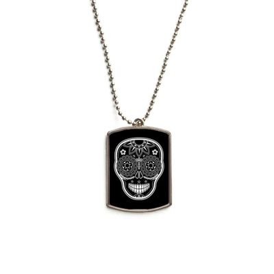 Black White Mexico Day of Dead Stainless Steel Chain Dog Tag Pendant Pet Necklace
