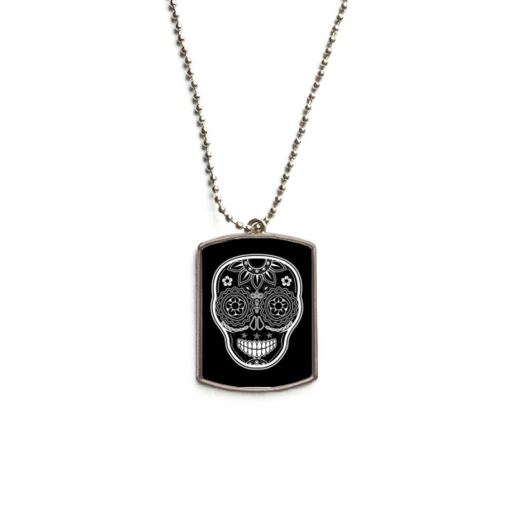 Black White Mexico Day of Dead Stainless Steel Chain Dog Tag Pendant Pet Necklace